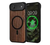 kwmobile Cover per Apple iPhone Air Cover Legno - Custodia per Smartphone con Paraurti in TPU - Compatibile con MagSafe - Marrone Scuro/Nero Legna