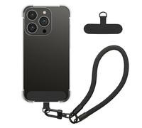 kwmobile Cover Trasparente Compatibile con Apple iPhone 15 Pro Custodia - con Cordino da Polso Staccabile Lungo 15 cm - con 2 Toppe di Fissaggio - Montaggio Facile