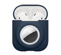 kwmobile Custodia 2 in 1 compatibile con Apple Airpods 1 & 2 e AirTag - Cover Cuffie Bluetooth - Protezione in Silicone con Moschettone - blu scuro