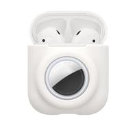 kwmobile Custodia 2 in 1 compatibile con Apple Airpods 1 & 2 e AirTag - Cover Cuffie Bluetooth - Protezione in Silicone con Moschettone - bianco