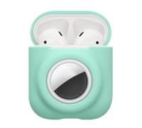 kwmobile Custodia 2 in 1 compatibile con Apple Airpods 1 & 2 e AirTag - Cover Cuffie Bluetooth - Protezione in Silicone con Moschettone - menta