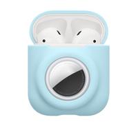 kwmobile Custodia 2 in 1 compatibile con Apple Airpods 1 & 2 e AirTag - Cover Cuffie Bluetooth - Protezione in Silicone con Moschettone - blu chiaro