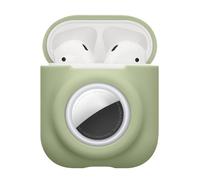 kwmobile Custodia 2 in 1 compatibile con Apple Airpods 1 & 2 e AirTag - Cover Cuffie Bluetooth - Protezione in Silicone con Moschettone - verde matcha