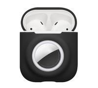 kwmobile Custodia 2 in 1 compatibile con Apple Airpods 1 & 2 e AirTag - Cover Cuffie Bluetooth - Protezione in Silicone con Moschettone - nero