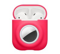 kwmobile Custodia 2 in 1 compatibile con Apple Airpods 1 & 2 e AirTag - Cover Cuffie Bluetooth - Protezione in Silicone con Moschettone - rosa shocking