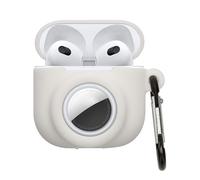 kwmobile Custodia 2 in 1 compatibile con Apple Airpods 4 e AirTag - Cover Cuffie Bluetooth - Protezione in Silicone con Moschettone - bianco