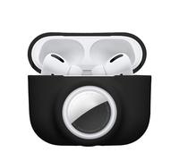 kwmobile Custodia 2 in 1 compatibile con Apple Airpods Pro (1.Gen) e AirTag - Cover Cuffie Bluetooth - Protezione in Silicone con Moschettone - nero