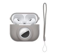 kwmobile Custodia 2 in 1 compatibile con Apple Airpods Pro 2 e AirTag - Cover Cuffie Bluetooth - Protezione in Silicone con Moschettone - grigio