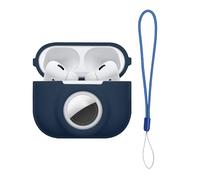 kwmobile Custodia 2 in 1 compatibile con Apple Airpods Pro 2 e AirTag - Cover Cuffie Bluetooth - Protezione in Silicone con Moschettone - blu scuro