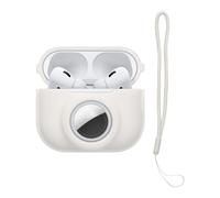 kwmobile Custodia 2 in 1 compatibile con Apple Airpods Pro 2 e AirTag - Cover Cuffie Bluetooth - Protezione in Silicone con Moschettone - bianco