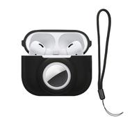 kwmobile Custodia 2 in 1 compatibile con Apple Airpods Pro 2 e AirTag - Cover Cuffie Bluetooth - Protezione in Silicone con Moschettone - nero