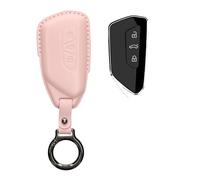 kwmobile Custodia Chiavi Vera Pelle Compatibile con VW Golf 8 con 3 tasti Custodia - Car Key Case con Anello Portachiavi - Accessori Auto - rosa antico