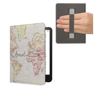 kwmobile Custodia Cinturino Mano Compatibile con AmazonKindle Paperwhite (2024)/Colorsoft Cover - eBook Reader Case - Cover eReader Simil Pelle Mappa del mondo