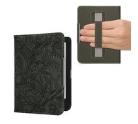 kwmobile Custodia Cinturino Mano Compatibile con KoboClara BW/Colour Cover - eBook Reader Case - Cover eReader Simil Pelle Fiori in Rilievo Verde