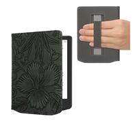 kwmobile Custodia Cinturino Mano Compatibile con PocketbookVerse/Pro/Color/Vivlio Light Cover - eBook Reader Case - Cover eReader Simil Pelle Fiori in Rilievo Verde