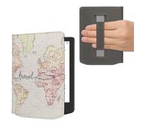 kwmobile Custodia Cinturino Mano Compatibile con PocketbookVerse/Verse Lite/Pro/Color/Vivlio Light HD Cover - eBook Reader Case - Cover eReader Simil Pelle Mappa del mondo