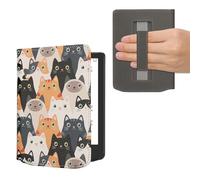 kwmobile Custodia Cinturino Mano Compatibile con PocketbookVerse/Verse Lite/Pro/Color/Vivlio Light HD Cover - eBook Reader Case - Cover eReader Simil Pelle Gatti