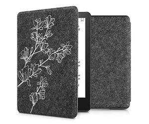 kwmobile Custodia Compatibile con Amazon Kindle Paperwhite 11. Generation 2021 - Cover a Libro per eReader - Protezione in Feltro - Flip Case - Magnolie Bianco/Grigio Scuro