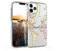 kwmobile Custodia Compatibile con Apple iPhone 12 / iPhone 12 Pro - Cover Silicone TPU - Protezione Back Case - Mappa del mondo nero/multicolore/trasparente
