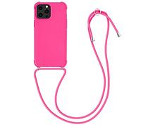 kwmobile Custodia Compatibile con Apple iPhone 13 Pro Max Cover - Back Case in Silicone TPU - Protezione Smartphone con Cordino - rosa shocking