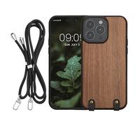 kwmobile Custodia Compatibile con Apple iPhone 14 PRO Max Cover - Protezione in Legno per Smartphone - Back Case con Bumper in Silicone TPU - Cordoncino Incluso