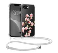 kwmobile Custodia Compatibile con Apple iPhone 17e / iPhone 16e Cover - Back Case in Silicone TPU - Protezione Smartphone con Cordino - rosa/bianco/trasparente