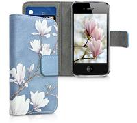 kwmobile Custodia Compatibile con Apple iPhone 4 / 4S Cover - Portafoglio Pelle Sintetica con Chiusura Magnetica - Porta Carte Magnolie