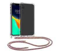 kwmobile Custodia Compatibile con Apple iPhone XR Cover - Back Case in Silicone TPU - Protezione Smartphone con Cordino - fucsia/trasparente/viola/giallo