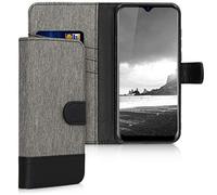 kwmobile Custodia Compatibile con Blackview A60 Pro (4G) Cover Portafoglio - Case Chiusura Magnetica Portacarte Tessuto Similpelle grigio/nero