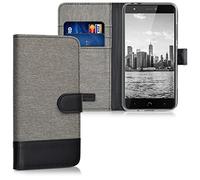 kwmobile Custodia Compatibile con bq Aquaris X/X Pro Cover Portafoglio - Case Chiusura Magnetica Portacarte Tessuto Similpelle grigio/nero