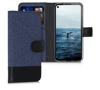 kwmobile Custodia Compatibile con Google Pixel 4a Cover Portafoglio - Case Chiusura Magnetica Portacarte Tessuto Similpelle blu scuro/nero
