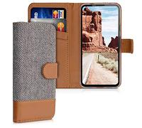 kwmobile Custodia Compatibile con Google Pixel 4a Cover Portafoglio - Case Chiusura Magnetica Portacarte Tessuto Similpelle grigio chiaro/marrone