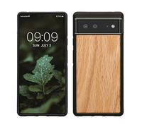 kwmobile Custodia Compatibile con Google Pixel 6 Cover - Protezione in Legno per Smartphone - Back Case con Bumper in Silicone TPU - Marrone Chiaro/Marrone Legno di Quercia