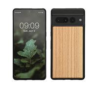 kwmobile Custodia Compatibile con Google Pixel 7 PRO Cover - Protezione in Legno per Smartphone - Back Case con Bumper in Silicone TPU - Marrone Chiaro/Marrone Legno di Quercia