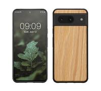 kwmobile Custodia Compatibile con Google Pixel 8 Cover - Protezione in Legno per Smartphone - Back Case con Bumper in Silicone TPU - Marrone Chiaro/Marrone Legno di Quercia