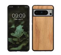 kwmobile Custodia Compatibile con Google Pixel 8 PRO Cover - Protezione in Legno per Smartphone - Back Case con Bumper in Silicone TPU - Marrone Chiaro/Marrone Legno di Quercia