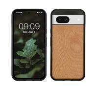kwmobile Custodia Compatibile con Google Pixel 8a Cover - Protezione in Legno per Smartphone - Back Case con Bumper in Silicone TPU - Marrone Chiaro/Marrone Legno di Quercia
