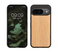 kwmobile Custodia Compatibile con Google Pixel 9 / Pixel 9 PRO Cover - Protezione in Legno per Smartphone - Back Case con Bumper in Silicone TPU - Marrone Chiaro/Marrone Legno di Quercia