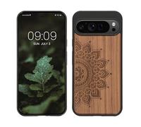 kwmobile Custodia Compatibile con Google Pixel 9 PRO XL Cover - Back Case in Legno con Bumper in Silicone TPU - Sole Marrone Scuro