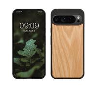 kwmobile Custodia Compatibile con Google Pixel 9 PRO XL Cover - Protezione in Legno per Smartphone - Back Case con Bumper in Silicone TPU - Marrone Chiaro/Marrone Legno di Quercia