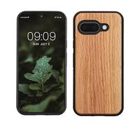kwmobile Custodia Compatibile con Google Pixel 9a Cover - Protezione in Legno per Smartphone - Back Case con Bumper in Silicone TPU - Marrone Chiaro/Marrone Legno di Quercia