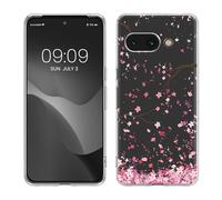 kwmobile Custodia Compatibile con Google Pixel 9a - Cover Silicone TPU - Protezione Back Case - Pioggia di petali rosa/marrone scuro/trasparente