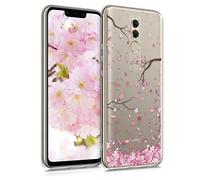 kwmobile Custodia Compatibile con Huawei Mate 20 Lite - Cover Silicone TPU - Protezione Back Case - Pioggia di petali rosa/marrone scuro/trasparente