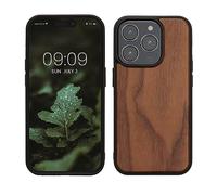 kwmobile Custodia Compatibile con iPhone 15 Pro Cover - Protezione in Legno per Smartphone - Back Case con Bumper in Silicone TPU - marrone scuro