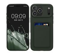 kwmobile Custodia Compatibile con iPhone 17 Pro Max Cover - Back Case Cellulare con Slot Porta Carte - Morbida in Silicone TPU verde scuro