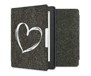kwmobile Custodia Compatibile con Kobo Aura H2O Edition 2 - Cover a Libro per eReader - Protezione in Feltro - Flip Case - Cuore Bianco/Grigio Scuro