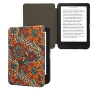 kwmobile Custodia Compatibile con Kobo Clara BW/Colour - Cover a Libro per eReader - Flip Case Protezione in Sughero - Arazzo Floreale Arancione/Verde/Rosso