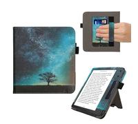 kwmobile Custodia Compatibile con Kobo Libra Colour - Case Custodia Ecopelle Cover con Chiusura Magnetica Autosleep - Natura e Spazio Blu/Grigio/Nero