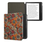 kwmobile Custodia Compatibile con Kobo Libra Colour - Cover a Libro per eReader - Flip Case Protezione in Sughero - Arazzo Floreale Arancione/Verde/Rosso