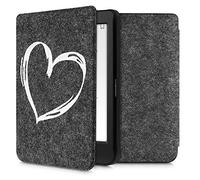 kwmobile Custodia compatibile con Kobo Nia - Cover a libro per eReader - Protezione in feltro - Flip Case - Cuore bianco/grigio scuro